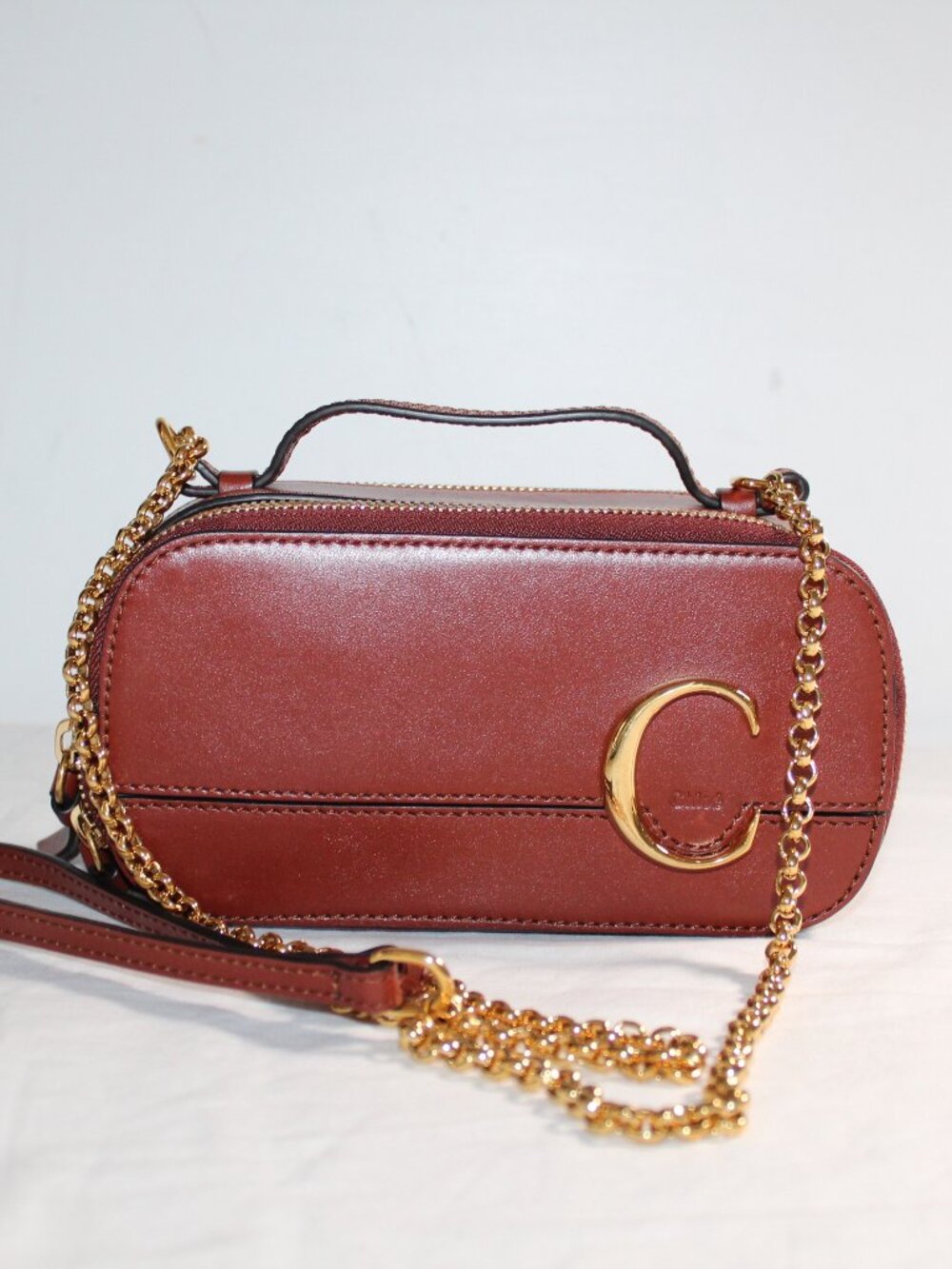 Chloe Chloé C Vanity Bag Sepia Brown Leather Double Zip Shoulder Bag Crossbody